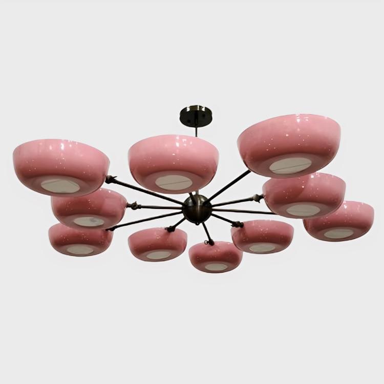 Flowerpetal Chandelier Perforated Bowl Shade Stilnovo Style, Mid Century Modern Pastel Flower Shape Brass Sputnik Ceiling Light Fixture