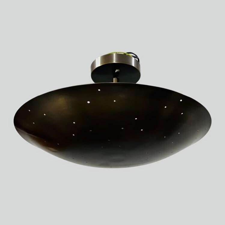Perforated Dome Semi-Flush Mount Rey Chandelier, Tynell Style Inspired Ceiling Pendant Light, Mid Century Modern 6 Light Brass Light Fixture