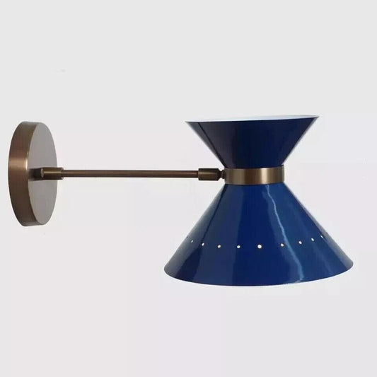 Mid-Century Modern Double Cone Brass Wall Sconce, Stilnovo Inspired Enamel Diabolo Wall Lamp, Handmade Adjustable Pivot Bedside Reading Lamp