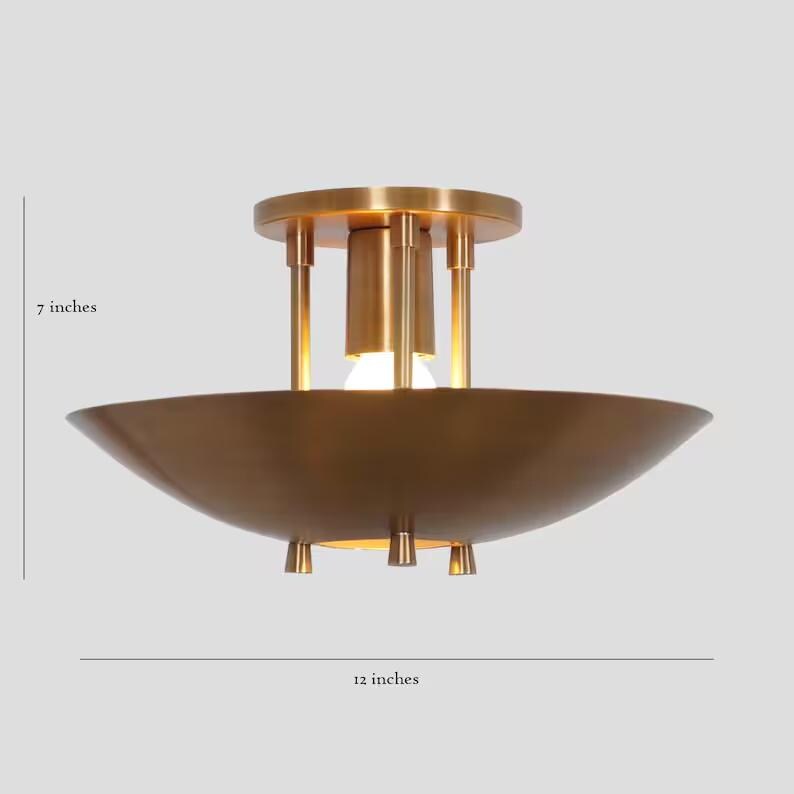 Dome Shape Rey Light Inspired Mid Century Modern Single Light Pendant Chandelier, Handcrafted Flush Mount Brass Ceiling Light Fixture