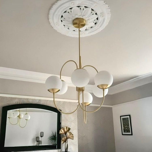 Mid Century Modern Bubble Gooseneck Chandelier 6 Globe, Handcrafted Lamp Ceiling Light Brass Light Globe Chandelier Design Light Fixture