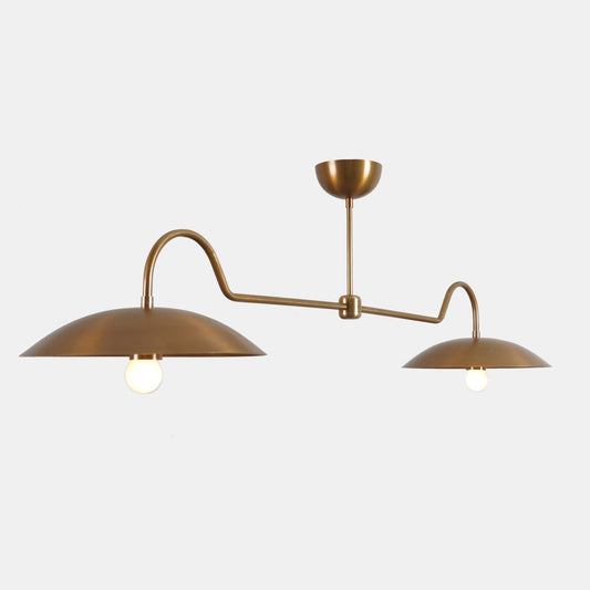 Linear Counterbalance Double Shade Brass Chandelier, Mid Century Modern Counterweight Brass Ceiling Pendant Light Fixture