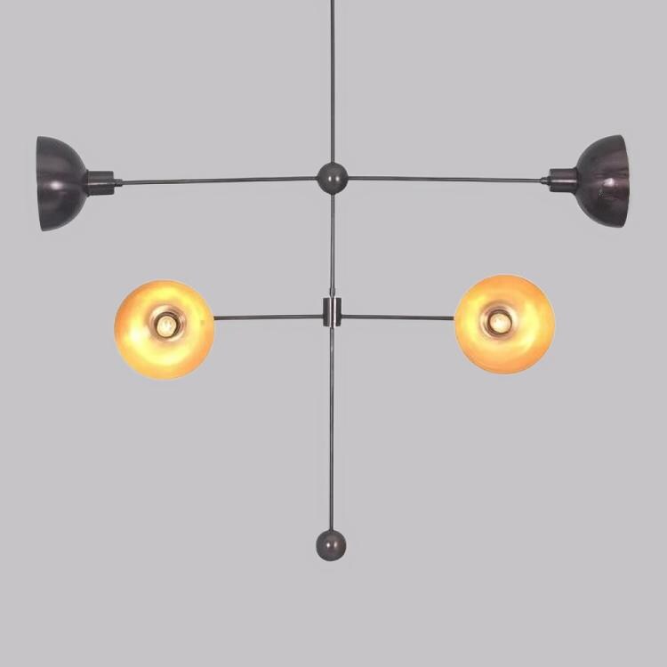 Modern Asymmetrical Dome Shade Brass Chandelier, Handcrafted Contemporary Bowl Shade Designer Brass Ceiling Hanging Fixture 4 Lights