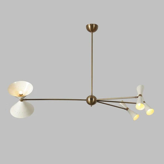 4 Arm 8 Light Stilnovo Style Mid Century Modern Sputnik Chandelier Light Fixture, Raw Brass Chandelier Handcrafted Pendant Ceiling Light