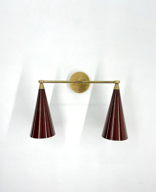 Industrial Brass Twin Conical Sconce Wall Fixture, Antique look, Industrial design, Handcrafted wall lamp