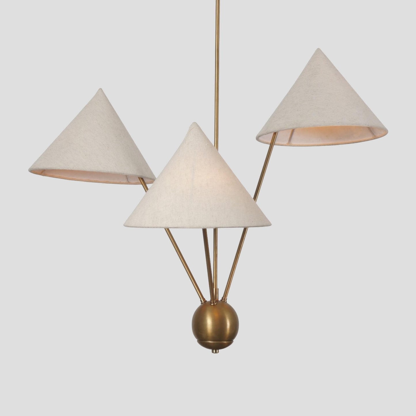 Linen Shade Italian Mantis Chandelier Brass Sputnik Chandelier, Mid Century Modern Conical Ceiling Light Fixture Art Deco Wabi Sabi 3 Lights