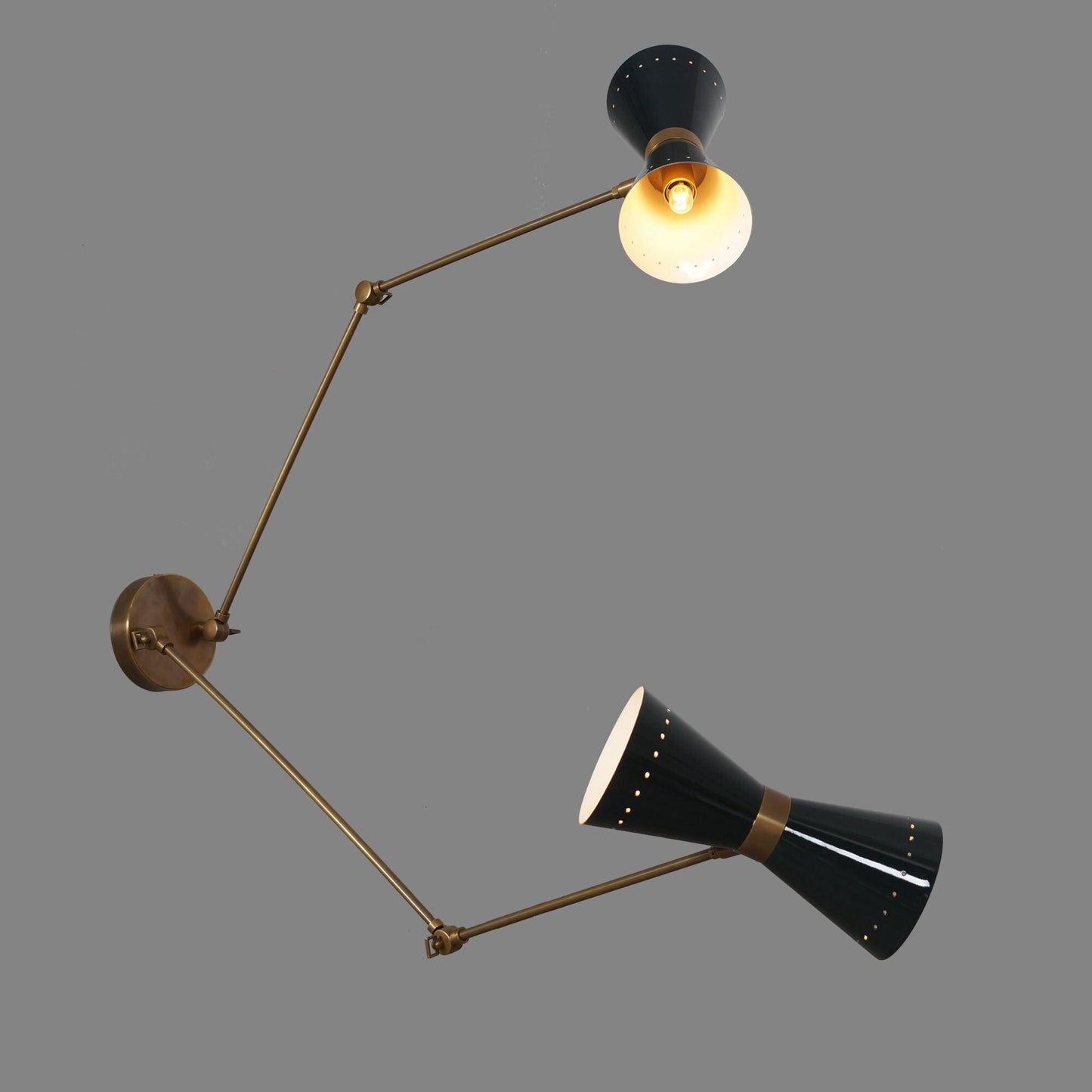 Stilnovo Style Diabolo Adjustable Twin Wall Sconce, Handcrafted Articulated Double Brass Wall Lamp, Mid Century Style Solid Brass Wall Light