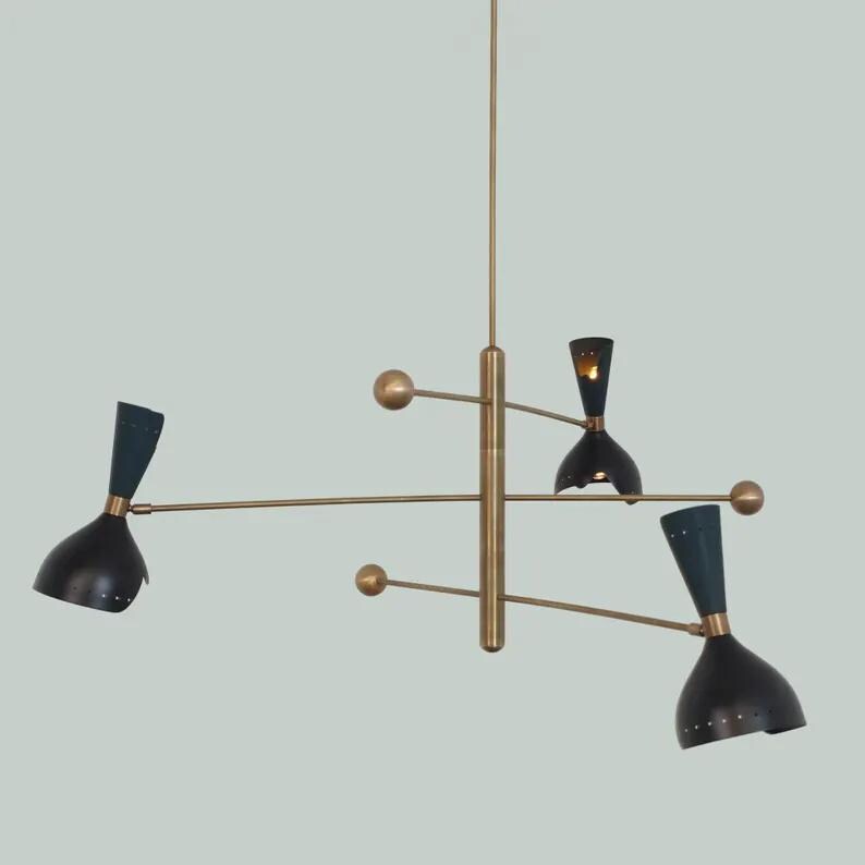 Mid Century Modern 3 Arm 6 Light Italian Style Sputnik Chandelier, Handcrafted Brass Chandelier, Contemporary Ceiling Pendant Light Fixture