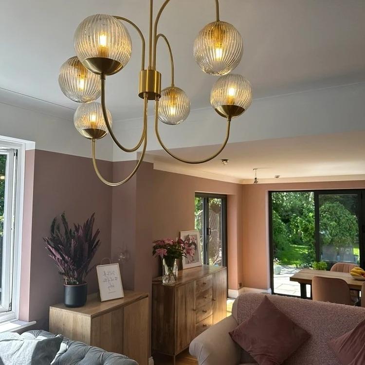 Mid Century Modern Bubble Gooseneck Chandelier 6 Globe, Handcrafted Lamp Ceiling Light Brass Light Globe Chandelier Design Light Fixture