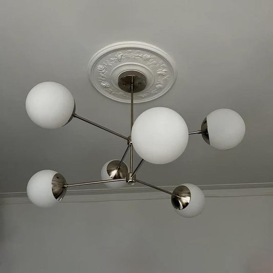 Midcentury Modern 6 Globe Sputnik Chandelier, Handcrafted Brass Sputnik Lamp Ceiling Light, Glass Globe Design Pendant Light Fixture