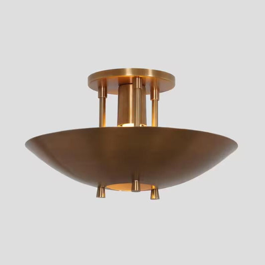 Dome Shape Rey Light Inspired Mid Century Modern Single Light Pendant Chandelier, Handcrafted Flush Mount Brass Ceiling Light Fixture