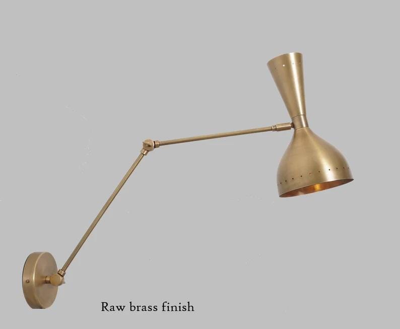 Stilnovo Style Articulated Diabolo Wall Sconce, Mid Century Modern Brass Light Fixture, Handcrafted Industrial Design Reading Wall Lamp