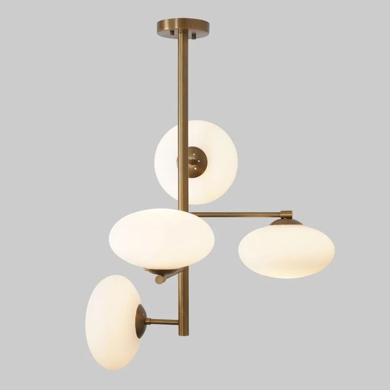 Four Globe Mid Century Modern Sputnik Brass Chandelier, Handcrafted Ceiling Light, Brass Frame Glass Globe Design Pendant Light Fixture