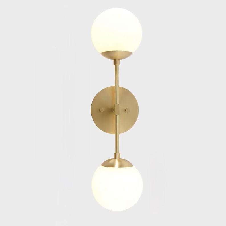 Mid Century Modern Double Globe Low Ceiling Lamp Light, Handcrafted Glass Globes Brass Wall Sconce Hallway Passage Entrance Bathroom Bedroom