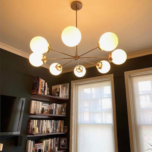 Gorgeous 8 Light Bubble Glass Globe Mid Century Sputnik Brass Chandelier, Modern Handcrafted Ceiling Bubble Light Pendant Light Fixture
