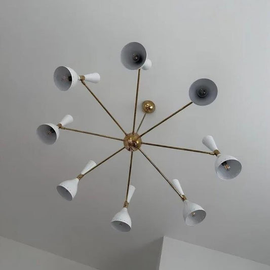 8 Arm 16 Light Stilnovo Style Diabolo Brass Chandelier, Mid Century Modern Italian Style Sputnik Chandelier, Handmade Ceiling Light Fixture
