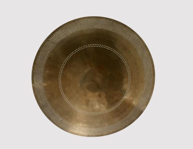 Perforated Dome Shape Rey Chandelier Semi Flush Mount Ceiling Light Fixture, Mid Century Modern Paavo Tynell Style 6 Light Brass Chandelier