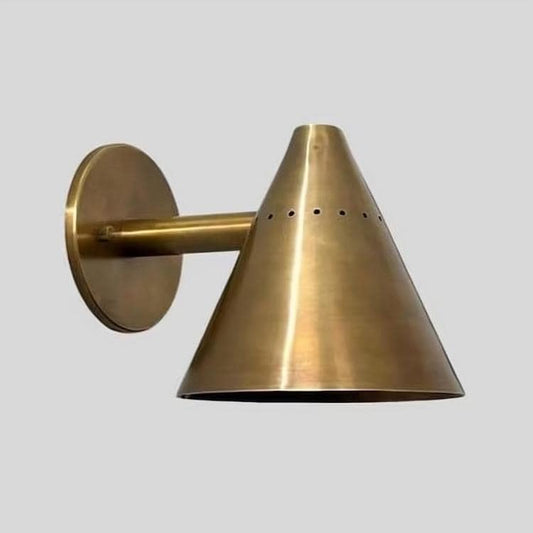Conical Shape Solid Brass Wall Sconce, Mid Century Modern Handcrafted Raw Brass Industrial Style Wall Light Lamp