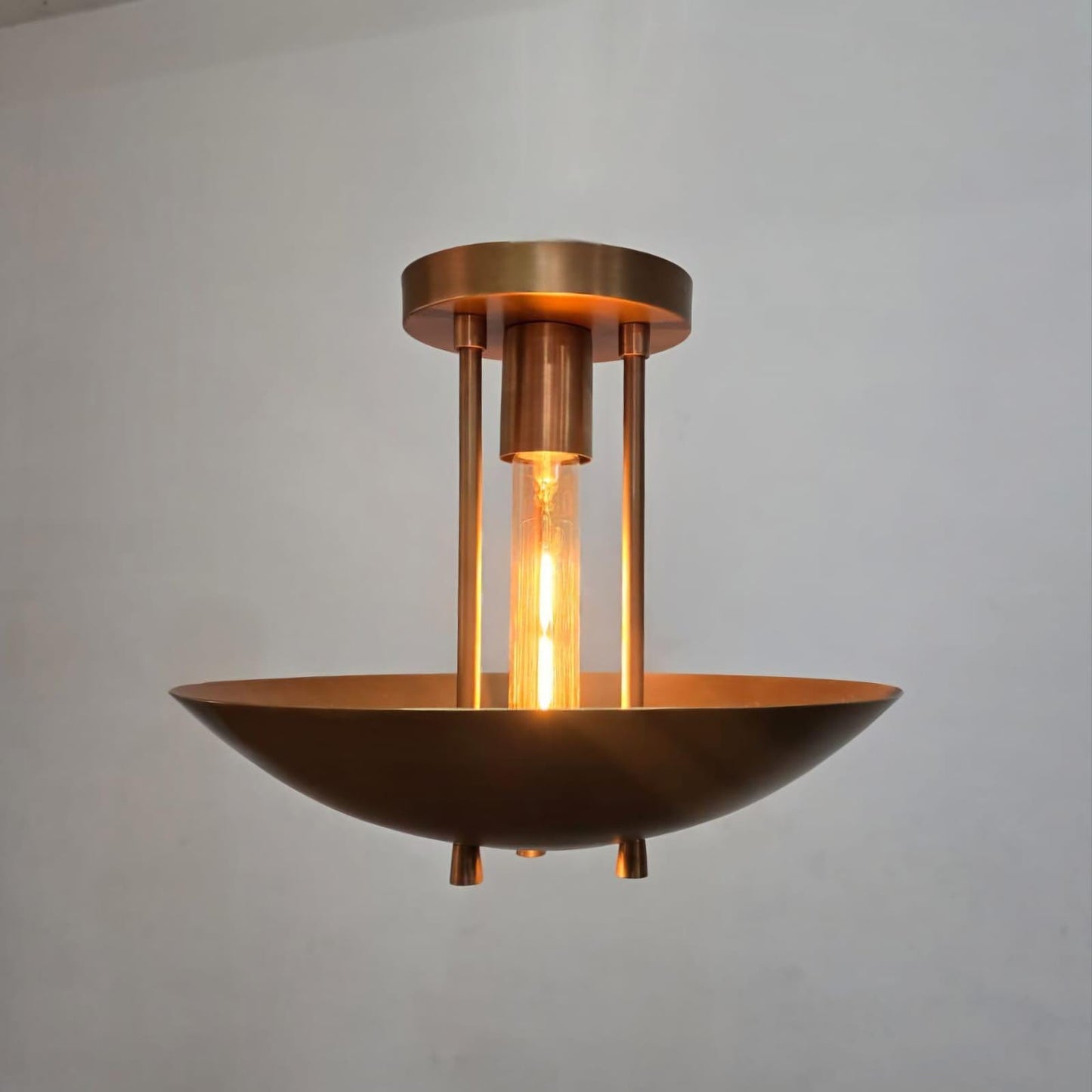Dome Shape Rey Light Inspired Mid Century Modern Single Light Pendant Chandelier, Handcrafted Flush Mount Brass Ceiling Light Fixture