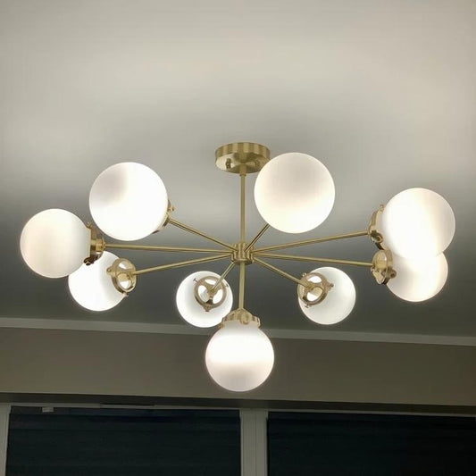 Gorgeous 9 Globe Mid Century Modern Chandelier, Handcrafted Lamp Ceiling Light, Brass Lights Glass Globe Design Pendant Light Fixture