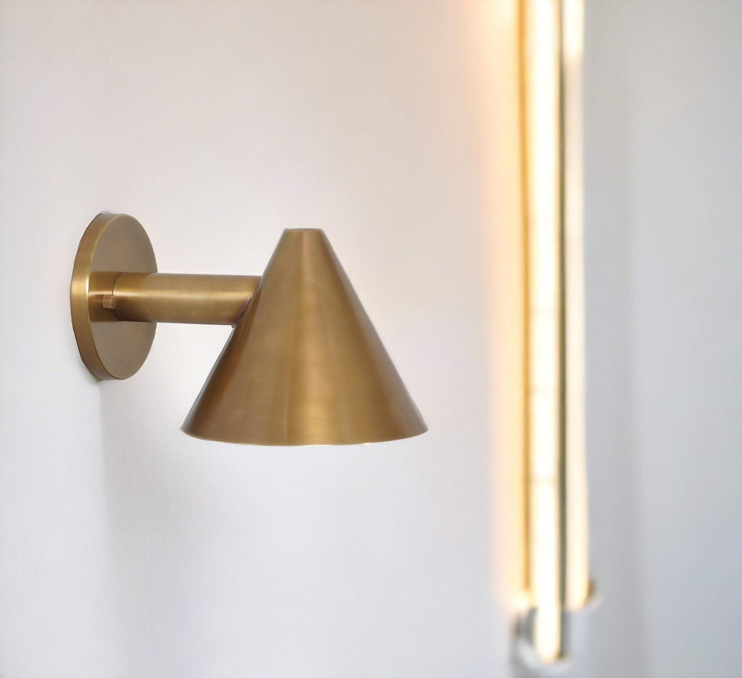 Conical Shape Brass Pivot Wall Sconce, Mid Century Modern Handcrafted Raw Brass Industrial Style Wall Light Lamp