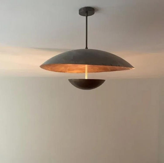 Mid Century Modern Double Dome Shade Brass Sputnik Chandelier Ceiling Semi Flush Mount Light Fixture Wall Lamp Handcrafted Chandelier