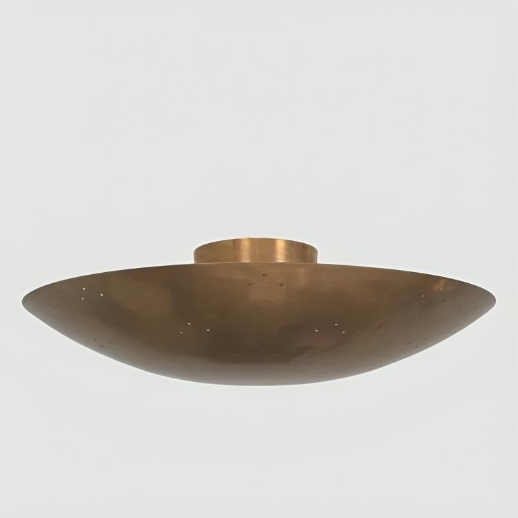 Perforated Dome Semi-Flush Mount Rey Chandelier, Tynell Style Inspired Ceiling Pendant Light, Mid Century Modern 6 Light Brass Light Fixture