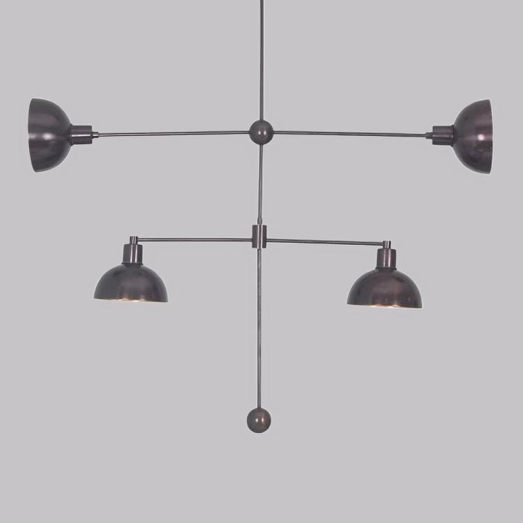 Modern Asymmetrical Dome Shade Brass Chandelier, Handcrafted Contemporary Bowl Shade Designer Brass Ceiling Hanging Fixture 4 Lights