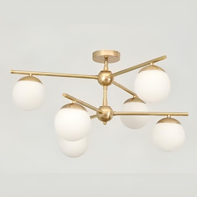 6 Globe Mid Century Modern Sputnik Chandelier, Handcrafted Bubble Glass Ceiling Light, Brass Chandelier Glass Globe Pendant Light Fixture