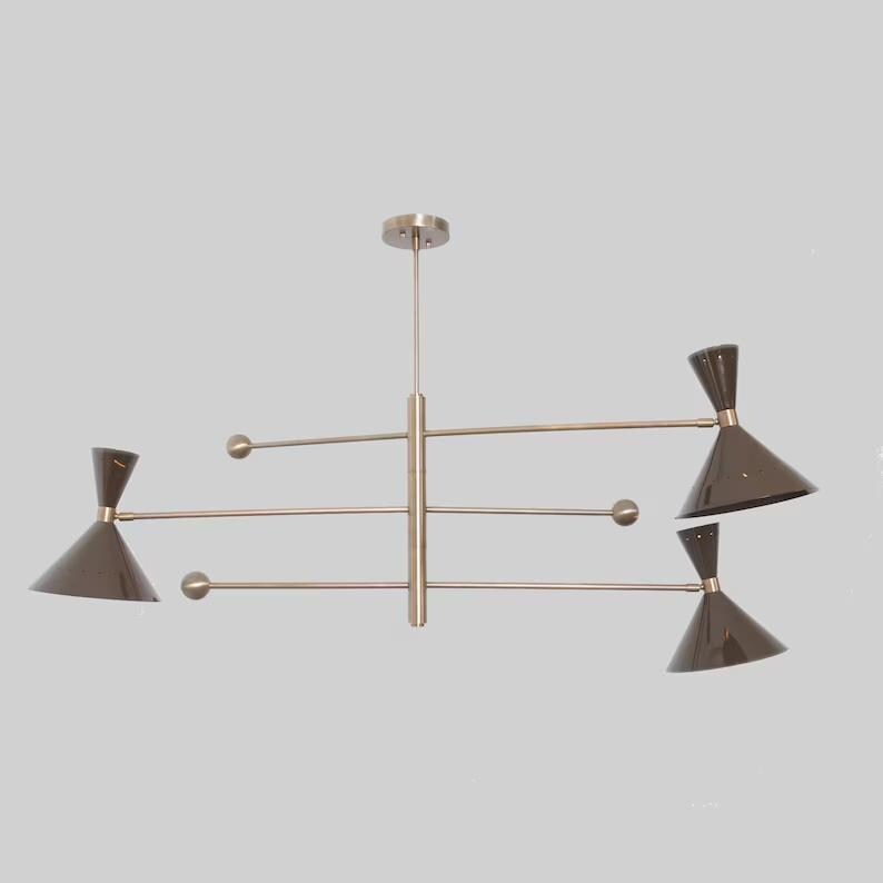 Mid Century 3 Arm 6 Light Stilnovo Style Sputnik Chandelier, Handcrafted Brass Contemporary Pendant Ceiling Light Fixture