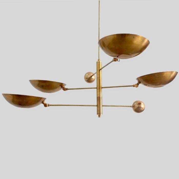 Counterbalance 4 Disk Shade Brass Chandelier, Mid Century Modern Stilnovo Style Counterweight Brass Ceiling Light Fixture Sputnik Chandelier