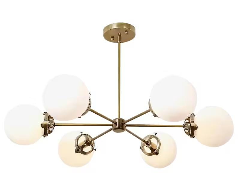 Gorgeous 6 Light Glass Globe Mid Century Sputnik Brass Chandelier, Modern Handcrafted Ceiling Light Pendant Light Fixture