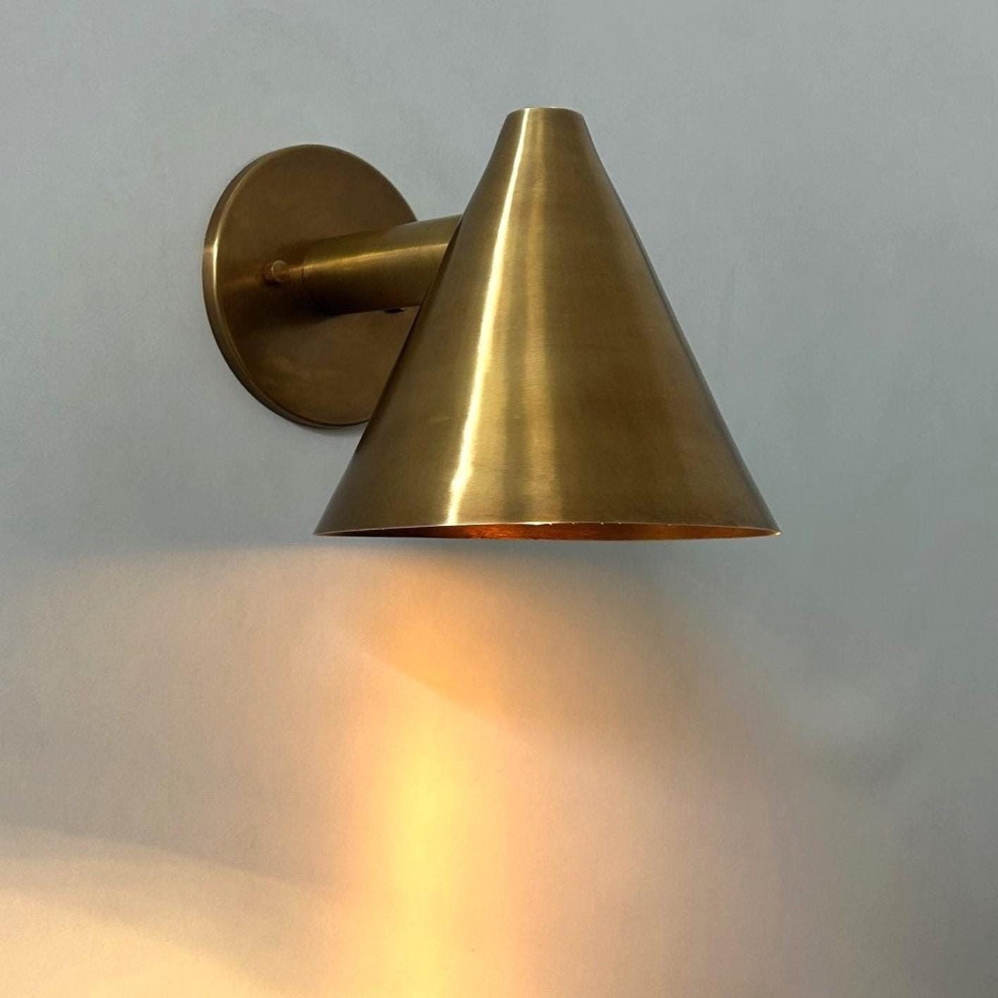 Conical Shape Brass Pivot Wall Sconce, Mid Century Modern Handcrafted Raw Brass Industrial Style Wall Light Lamp