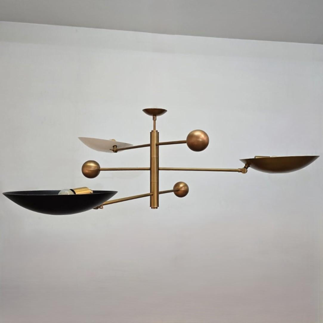 Stilnovo Style Adjustable Counterbalance Ceiling Lamp, Italian Counterweight 3 Shade Brass Chandelier,  1960s Inspired Mid Century Light