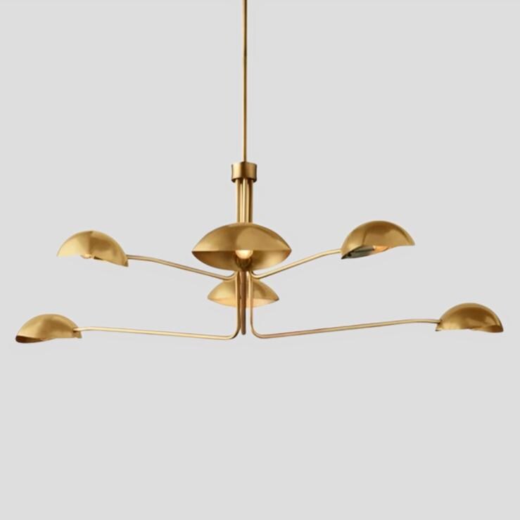 6-Light Half Dome Shade Brass Sputnik Chandelier, Mid Century Modern Sputnik Style Ceiling Light Fixture, Vintage Inspired Large Chandelier