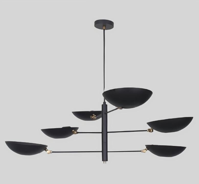 Counterbalance Six Disk Shade Brass Chandelier, Mid Century Modern Stilnovo Style Counterweight Handcrafted Brass Ceiling Light Fixture
