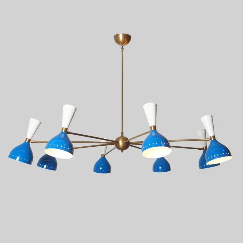 Stilnovo Style Diabolo Sputnik Chandelier 8 Arm 16 Light, Mid Century Modern Italian Style Ceiling Light Fixture Kitchen Dining Room Hallway