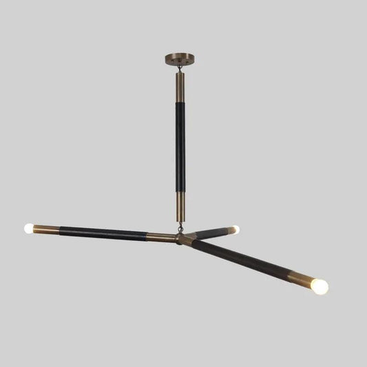 Arrow Shape Leather Slingshot Chandelier, Minimalist Asymmetrical Brass Ceiling Light Fixture, Contemporary Design Statement Three Arm Lamp