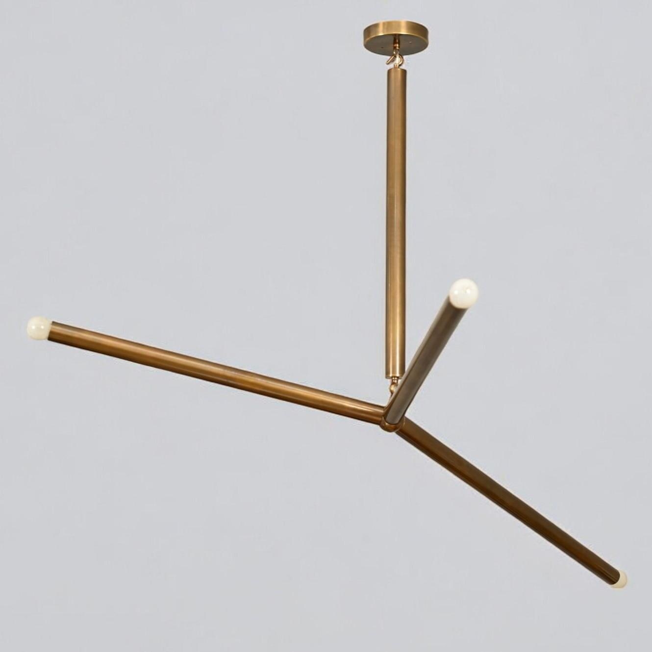 Arrow Shape Slingshot Chandelier, Minimalist Asymmetrical Brass Ceiling Light Fixture, Contemporary Design Hanging Three Arm Statement Lamp