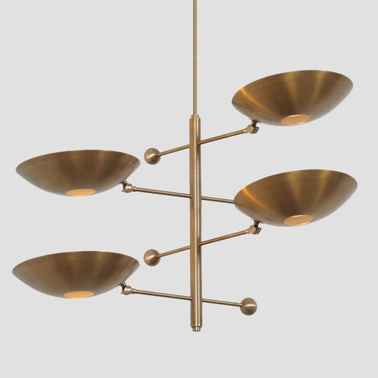4 Shade Counterbalance Disk Brass Chandelier, Mid Century Modern Stilnovo Style Counterweight Brass Ceiling Light Fixture Sputnik Chandelier