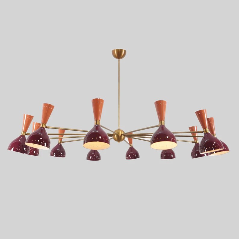Large Stilnovo Style Diabolo Sputnik Chandelier, 12 Arms 24 Lights Mid Century Modern Brass Sputnik Ceiling Light Fixture, Statement Light