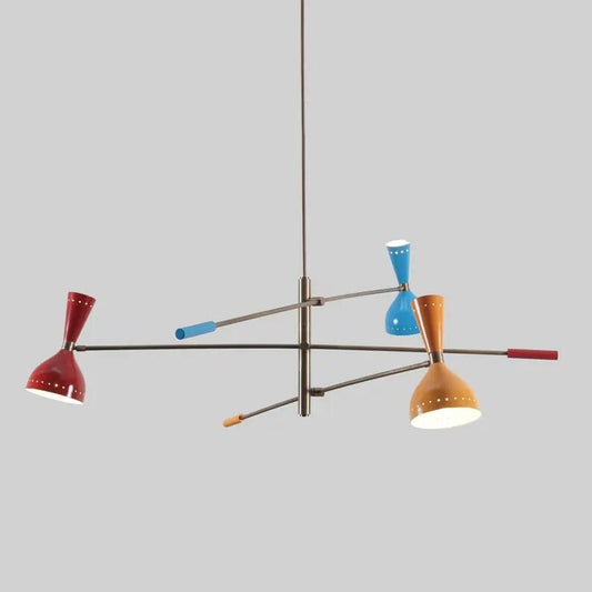 Multi Color 3 Arm 6 Light Mid Century Modern Italian Style Sputnik Chandelier, Handcrafted Brass Chandelier, Contemporary Light Fixture