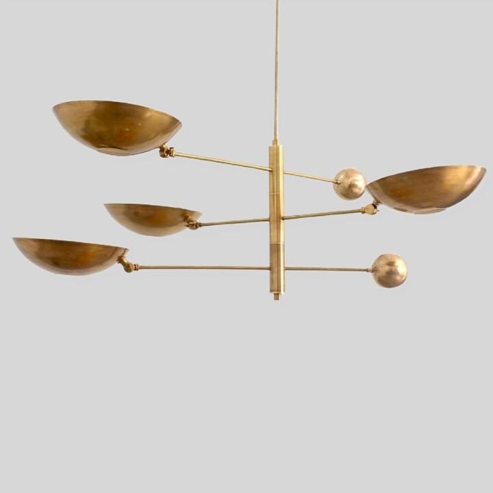 Counterbalance 4 Disk Shade Brass Chandelier, Mid Century Modern Stilnovo Style Counterweight Brass Ceiling Light Fixture Sputnik Chandelier