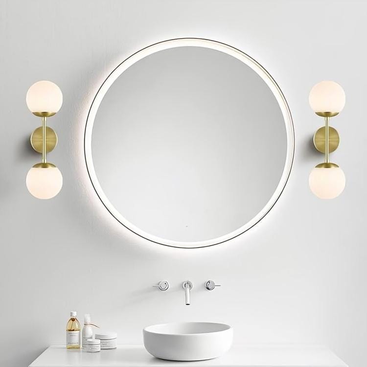 Mid Century Modern Double Globe Low Ceiling Lamp Light, Handcrafted Glass Globes Brass Wall Sconce Hallway Passage Entrance Bathroom Bedroom