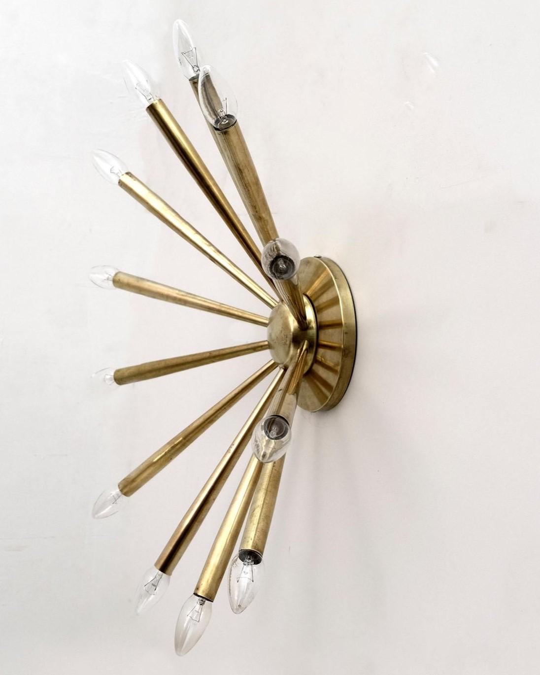Lelli Style Sputnik Starburst Wall Sconce, Mid Century Modern Italian Brass Wall Lamp, Handcrafted 1950s Style Vintage 12 Arms Wall Light