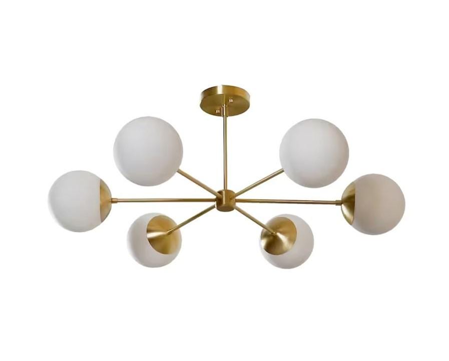 Gorgeous 6 Light Glass Globe Mid Century Modern Sputnik Brass Chandelier, Handcrafted Ceiling Light Customizable Pendant Light Fixture