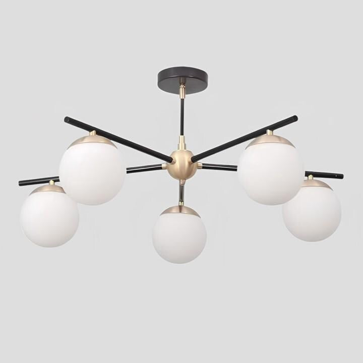 5 Globe Mid Century Sputnik Chandelier, Handcrafted Modern Brass Chandelier Ceiling Light, Elegant Glass Globe Design Pendant Light Fixture