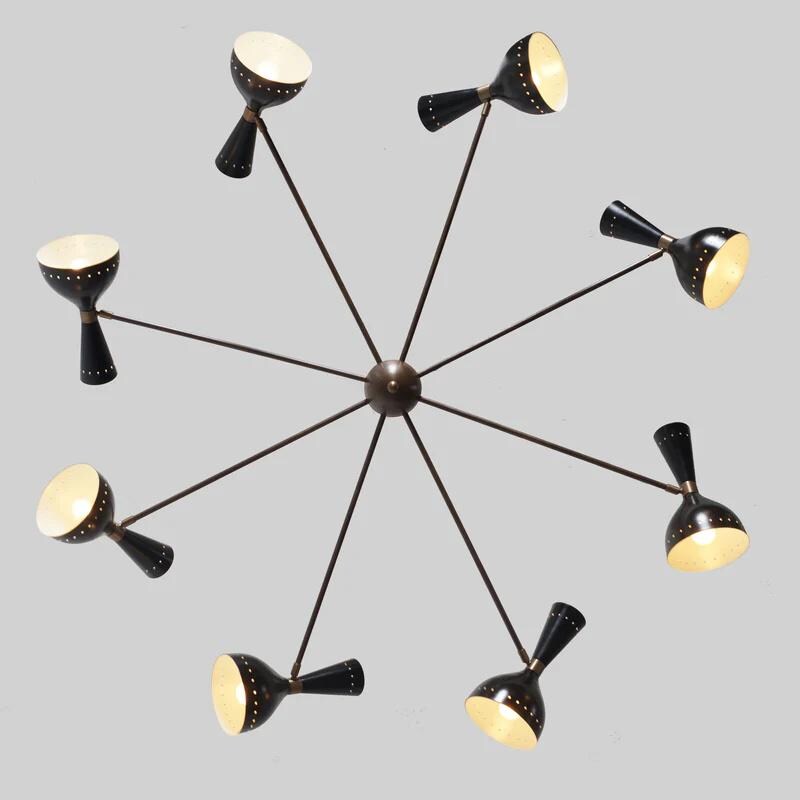 8 Arm 16 Light Stilnovo Style Diabolo Brass Chandelier, Mid Century Modern Italian Style Sputnik Chandelier, Handmade Ceiling Light Fixture