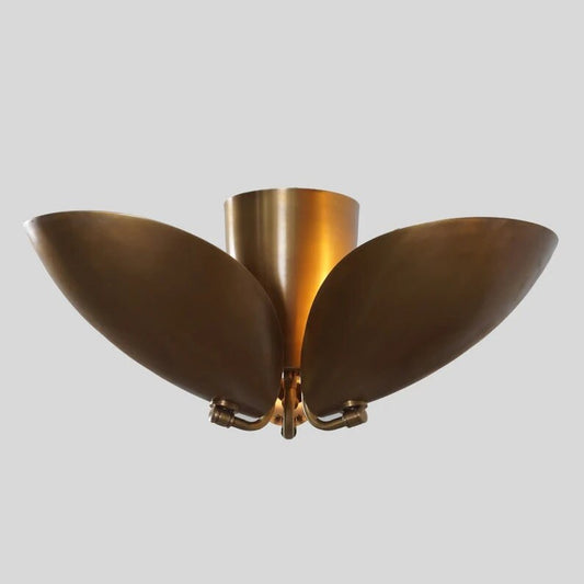 Beetle Disk Shade Ceiling Flush Mount Brass Pendant Light Fixture, Handcrafted Mid Century Modern Turtle Chandelier Three Lights