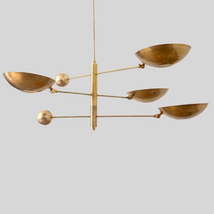 Counterbalance 4 Disk Shade Brass Chandelier, Mid Century Modern Stilnovo Style Counterweight Brass Ceiling Light Fixture Sputnik Chandelier